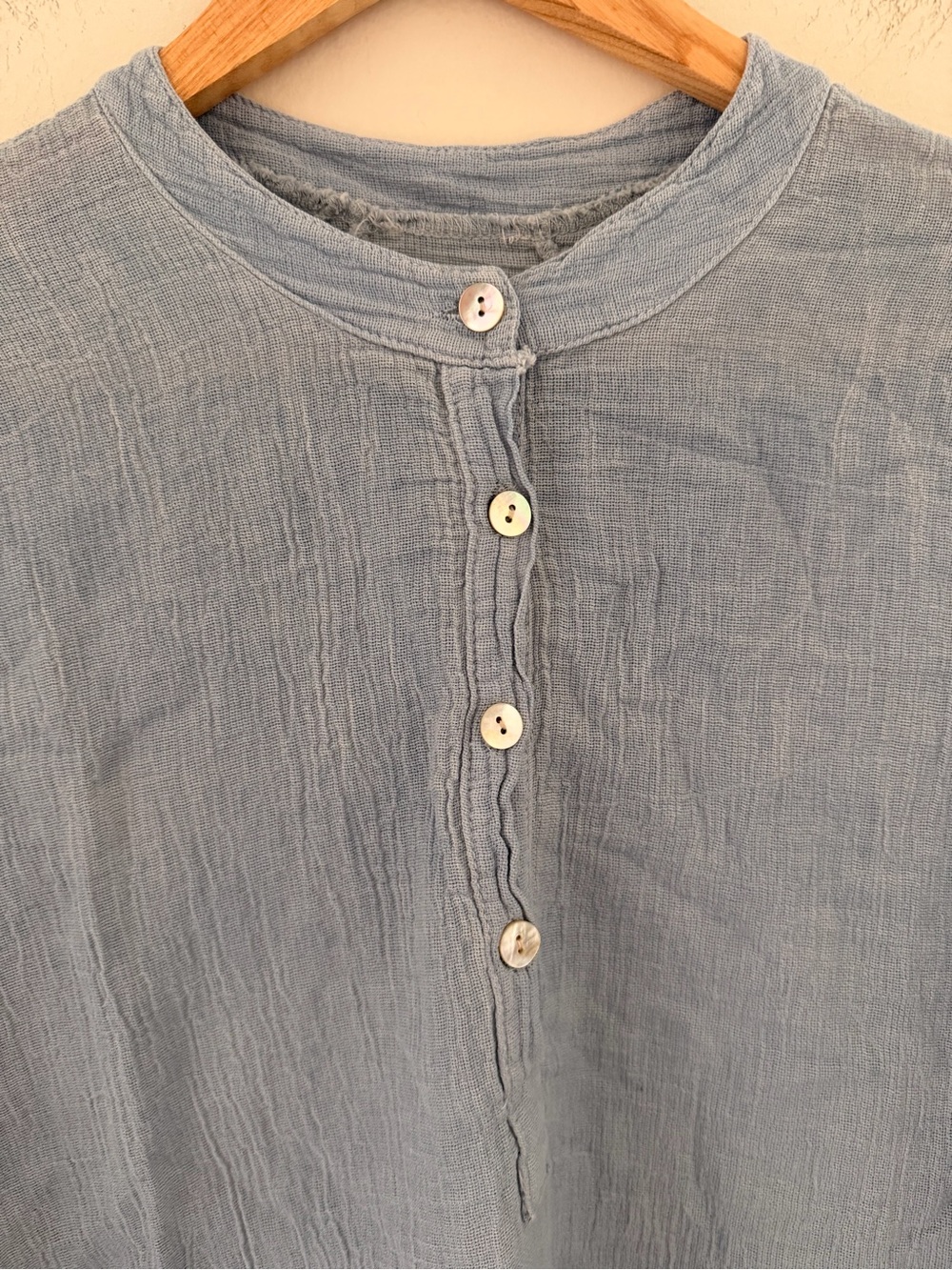Made in Italy Crinkled Gauze Cotton Henley Tunic Blouse Slouchy Lagenlook Top M - Picture 4 of 5